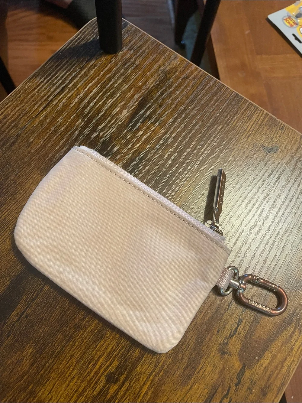 Lululemon Light Pink zippered Coin Wallet W/ Small Carabiner Clip
